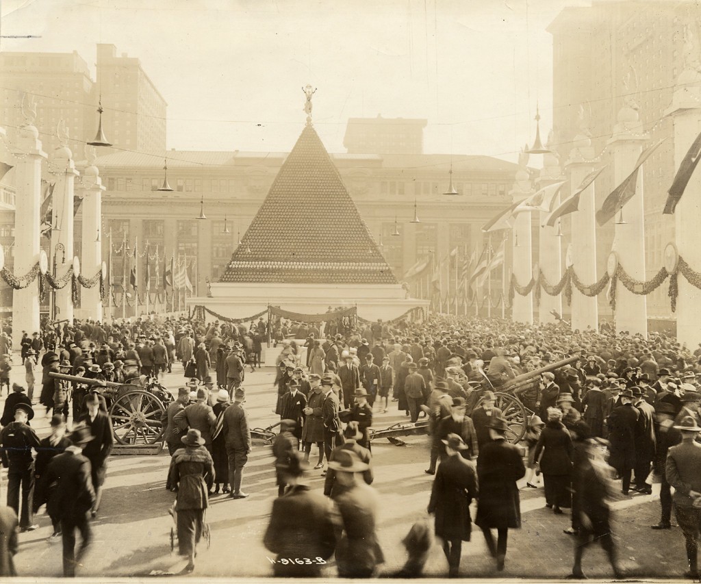 pyramid of captured german helmets 1918