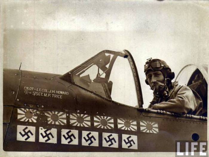James H. Howard proudly displays his kill markings on P-51 Mustang on January 11th 1944